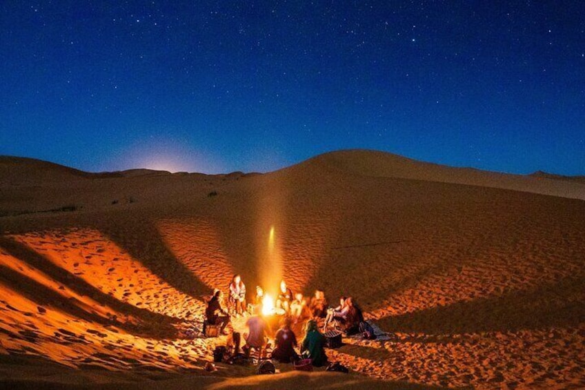 Family gathering around the bonfire