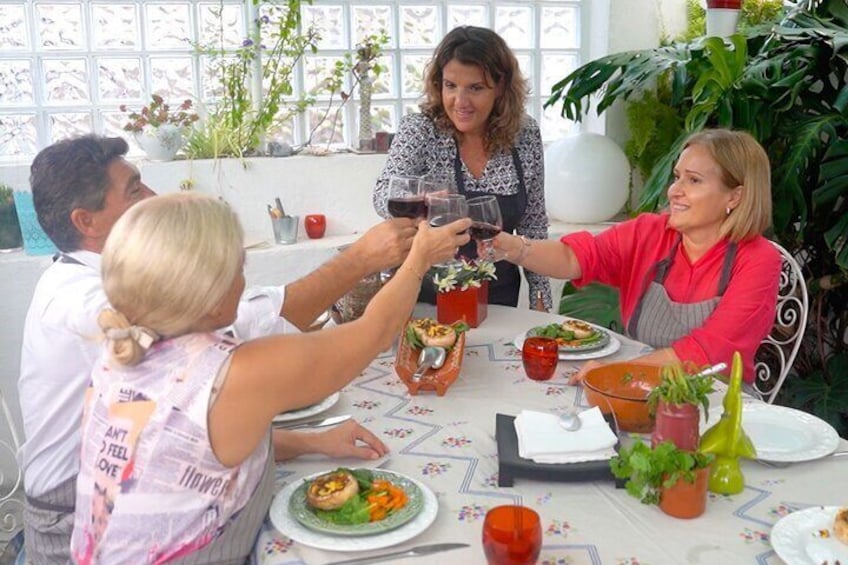 Celebrating the moment together after cooking