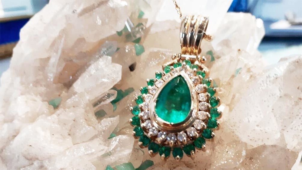 Emeralds necklace on display in Cartagena, Colombia