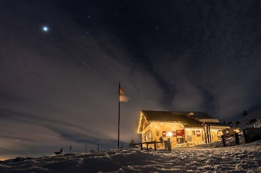 The Dolomites at night with snowshoes