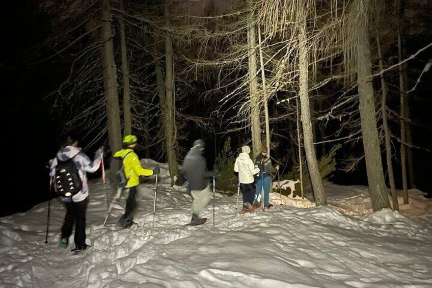 The Dolomites at night with snowshoes