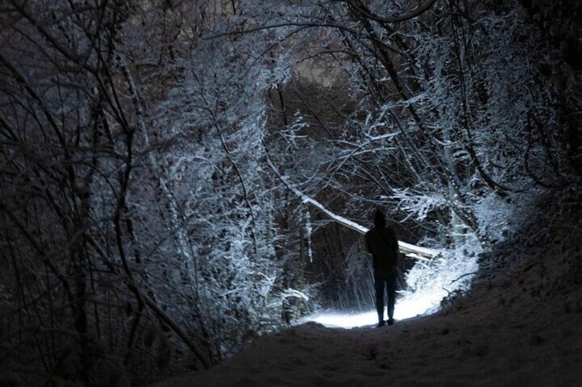 The Dolomites at night with snowshoes