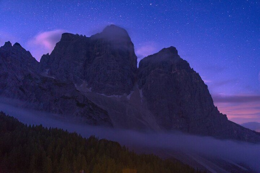 The Dolomites at night with snowshoes