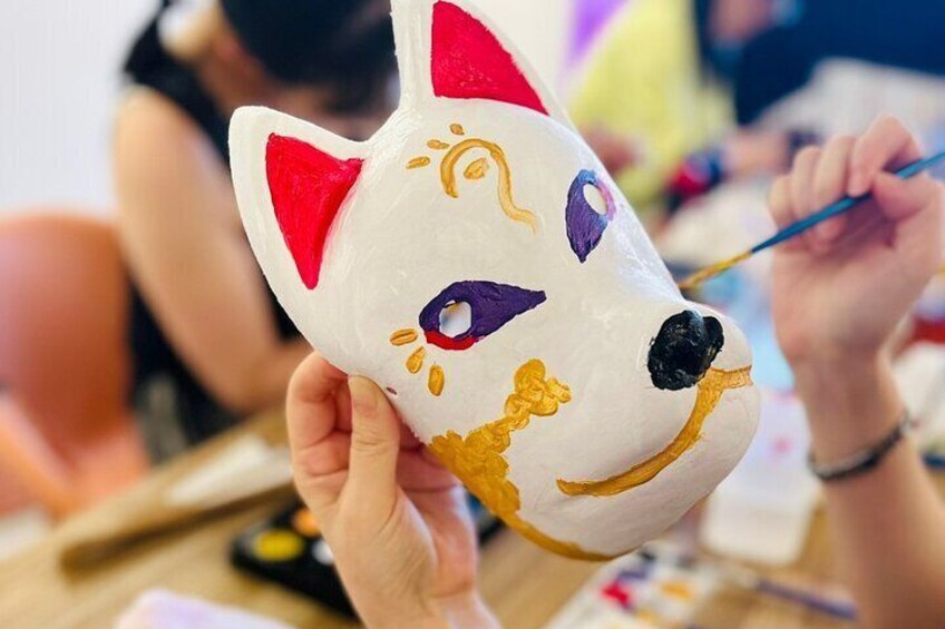 Fox mask painting experience in Asakusa Tokyo