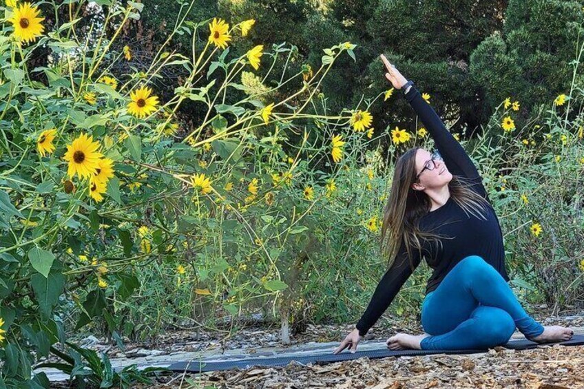 Guest stretching at California Botanic Garden 