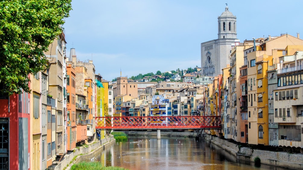 View of Girona from the river with cathedral in background