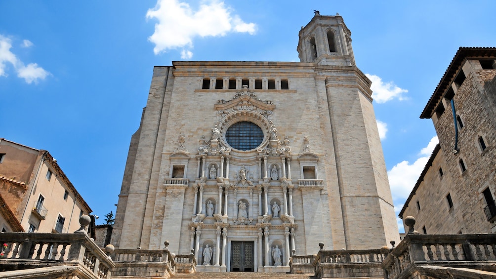 View from the base of the stairs of cathedral in Girona