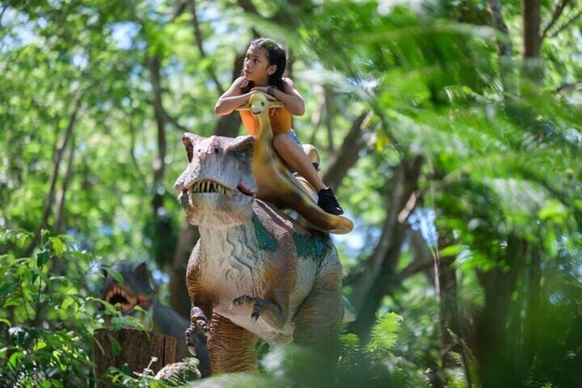 Enjoying one of our Dinosaurs at the Dino Park.