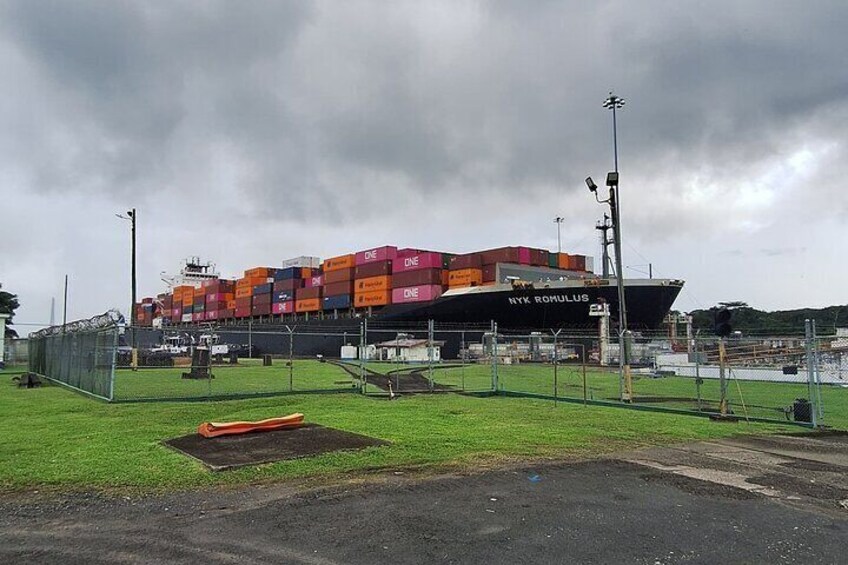 Container ship starting its transit in Gatun Locks.