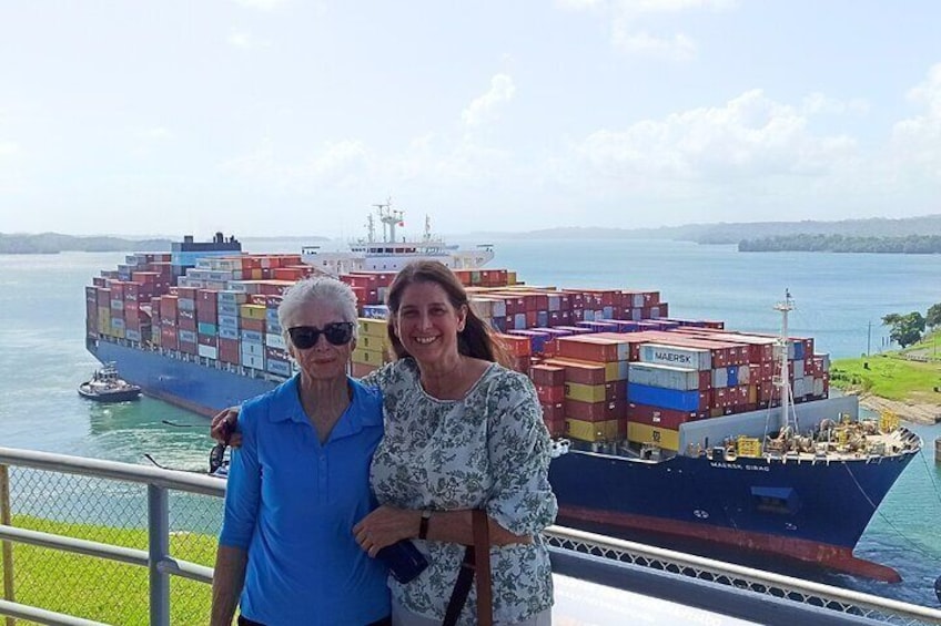 Debbie & Nancy enjoying the east mega vessel Neopanamax.