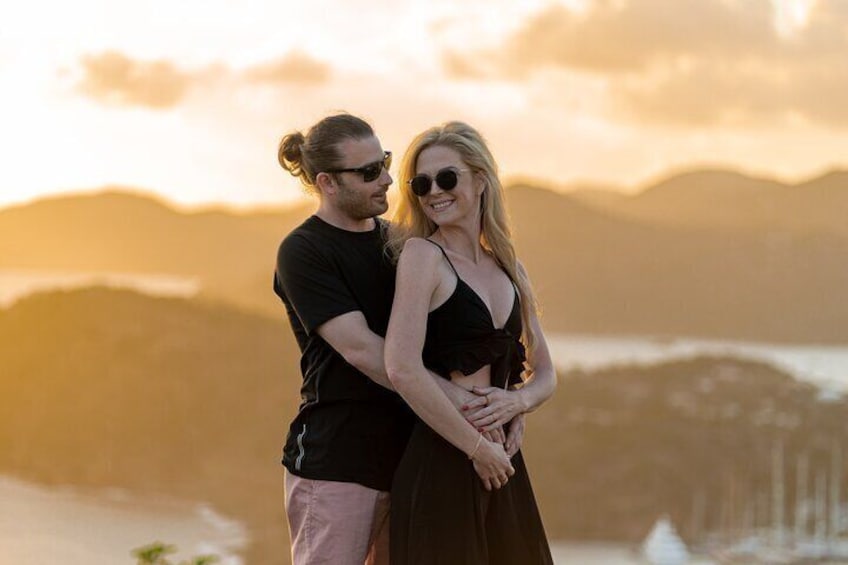 Couple Photoshoot Sunset Shot at the Famous Shirley Heights Antigua