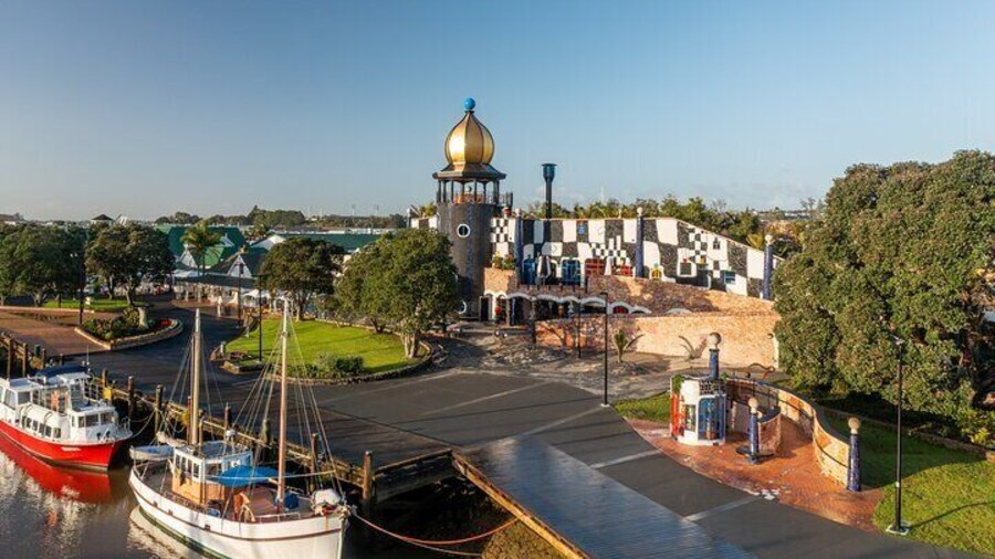 The Hundertwasser Art Centre with Wairau Māori Art Gallery is located by the picturesque Town Basin marina.