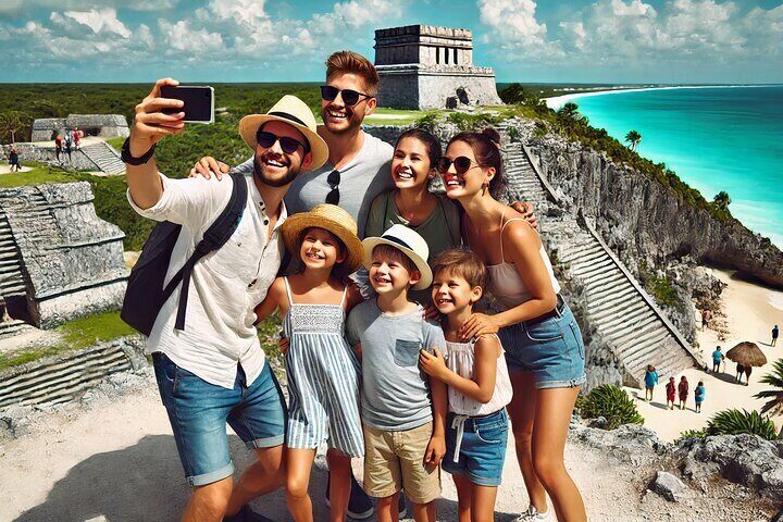 4x1 Full-Day Tour: Tulum, Cobá, Cenote and PDC, from Cancún