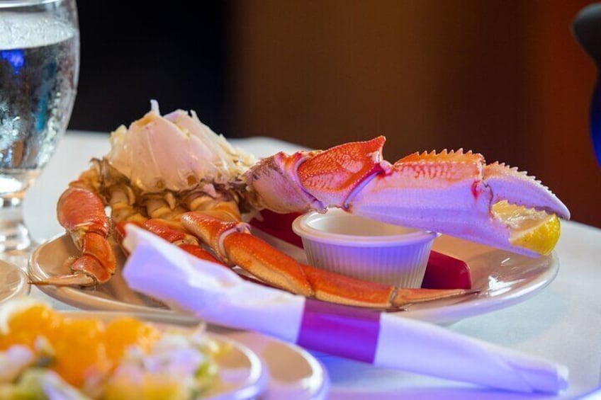 Hot, steaming Dungeness crab feast awaits you at the George Inlet Lodge.