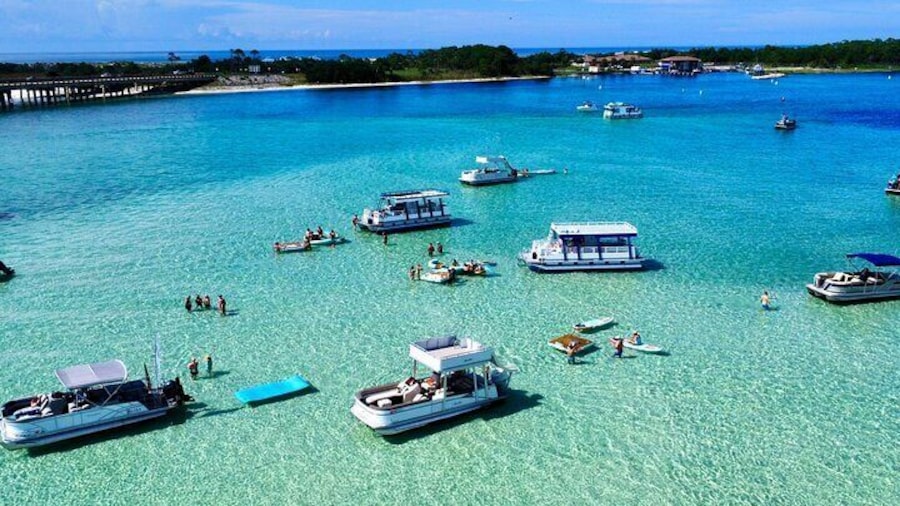 A view of Crab Island at high tide, the tide changes throughout the day and so does the water color!