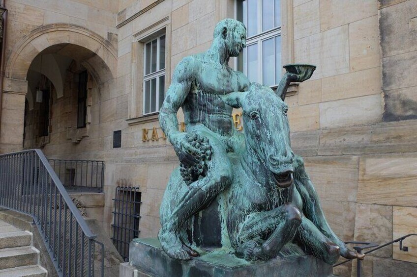 The bronze statue of Bacchus riding his drunken donkey in Dresden