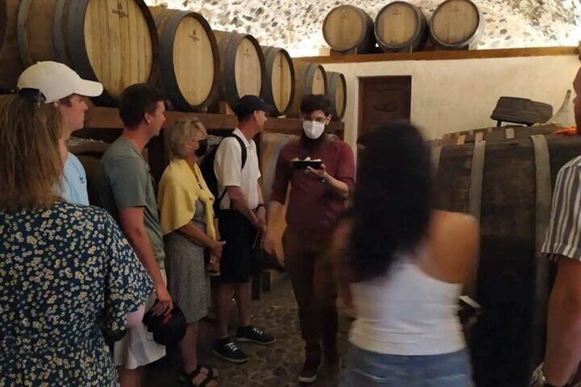 Santorini winery cellar visit