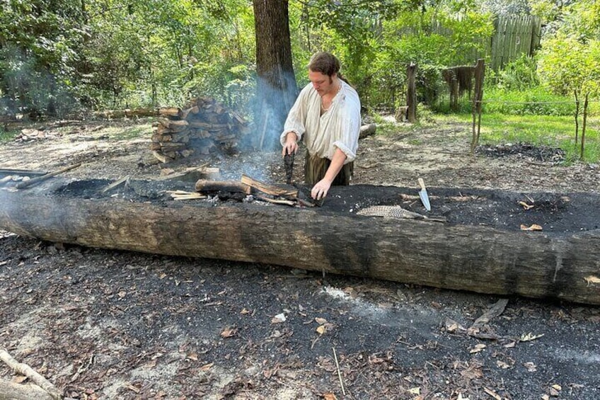 Jamestown Settlement's Indian Village includes canoe making, cooking and learning more about the tribes native to Virginia