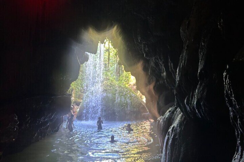 Enjoying the water fall 
