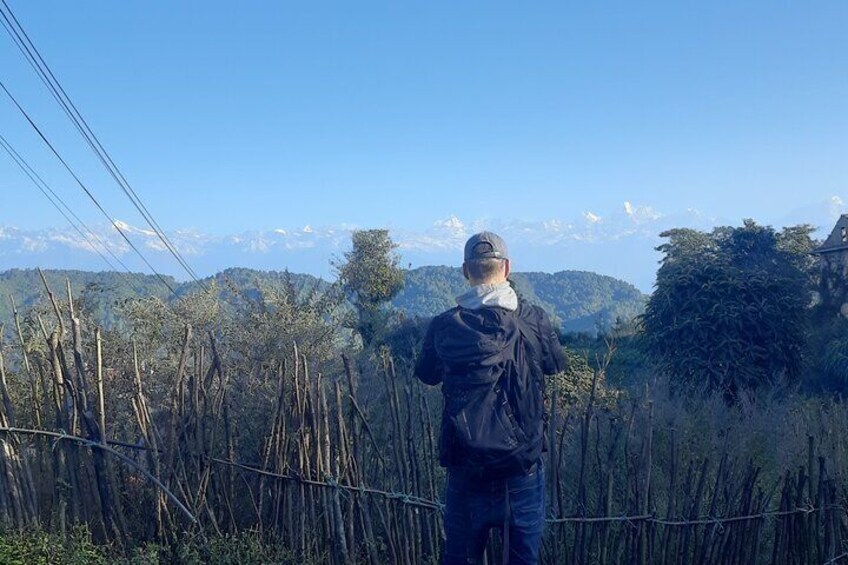 Guest enjoying with Himalayas view in Nagarkot Hill.