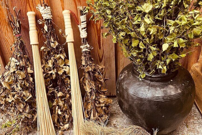 Veniks birch trea bundles and bamboo sticks for rejuvenating massage in the steam