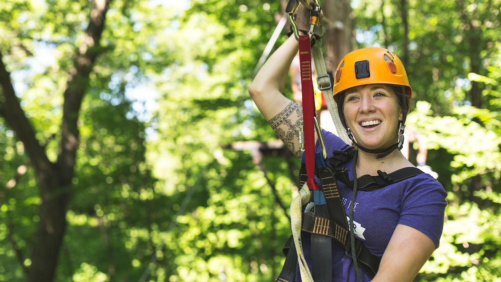 Woman about to zipline in Minneapolis
