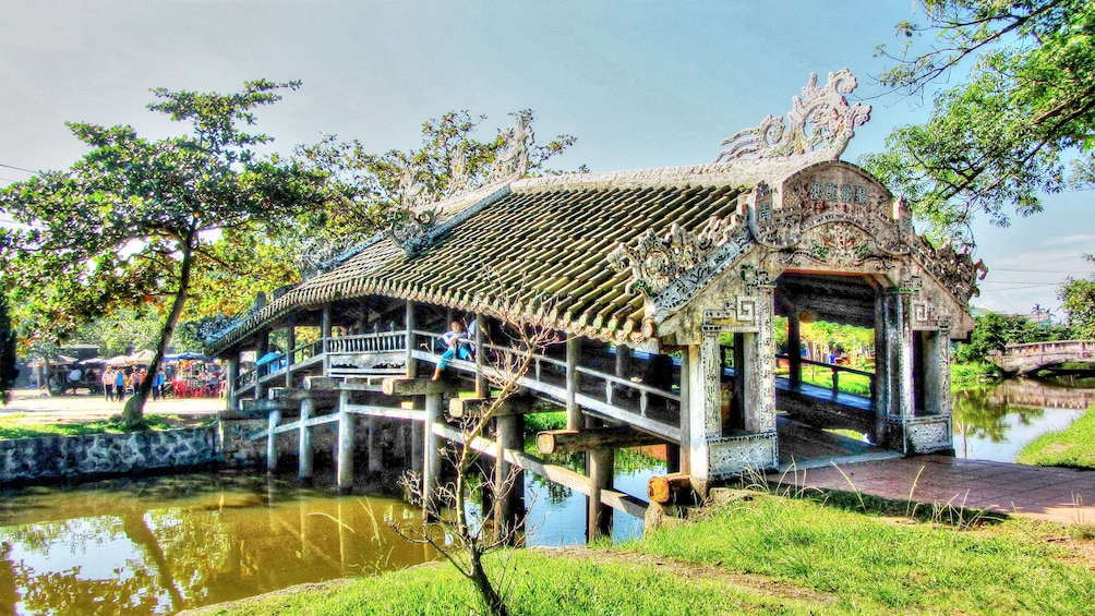 Day view of the Thanh Toan Tile - Roofed Bridge in Hue, Vietnam 