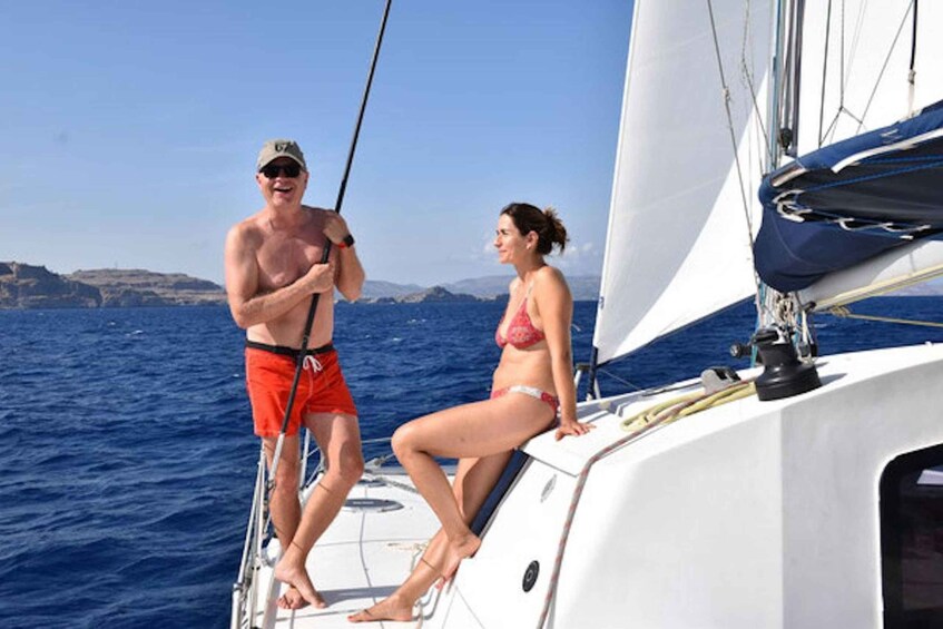 Picture 2 for Activity Lardos: Private Catamaran Cruise with a Meal & Drinks