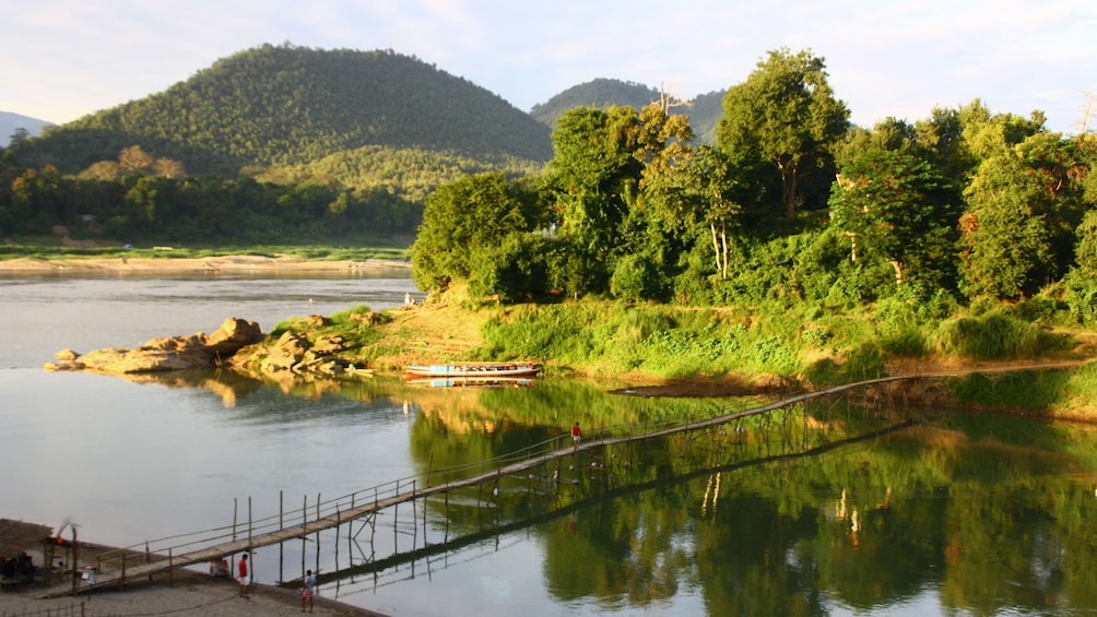 View of small bridge spanning Nam Khan River in Laos