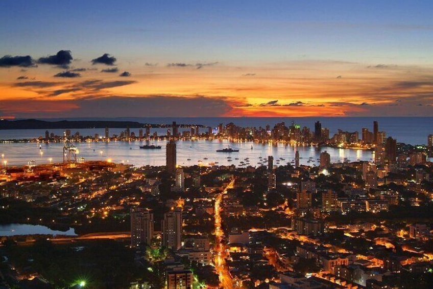 Sunset over the Bay of Cartagena on a Luxury Yacht
