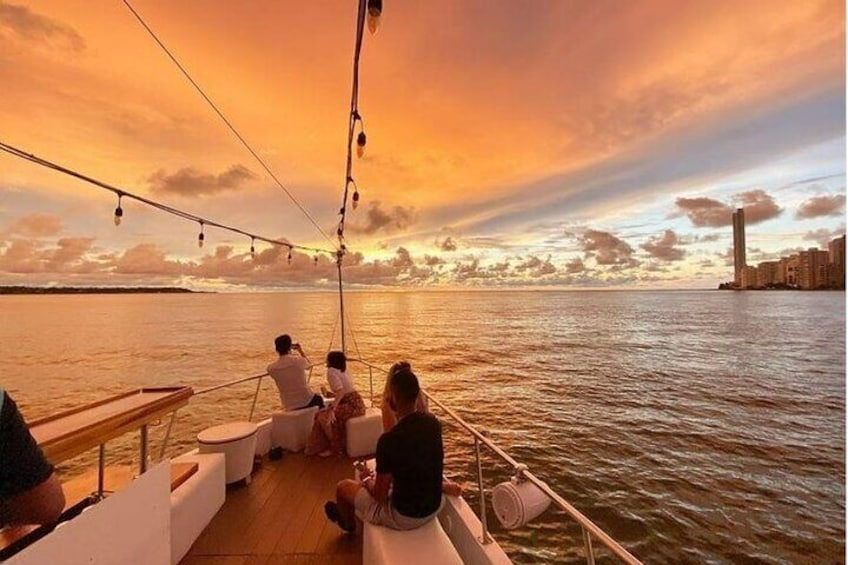 Sunset over the Bay of Cartagena on a Luxury Yacht