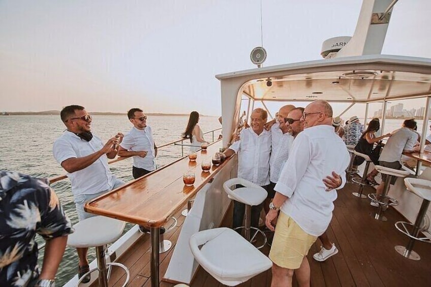 Sunset over the Bay of Cartagena on a Luxury Yacht