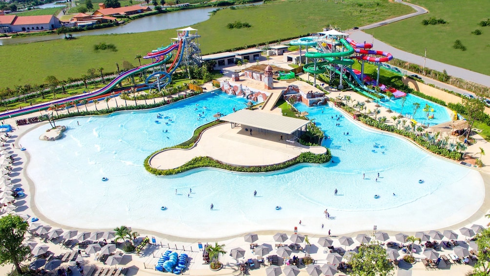 Ariel view of large pool in Ramayana Water Park in Bangkok