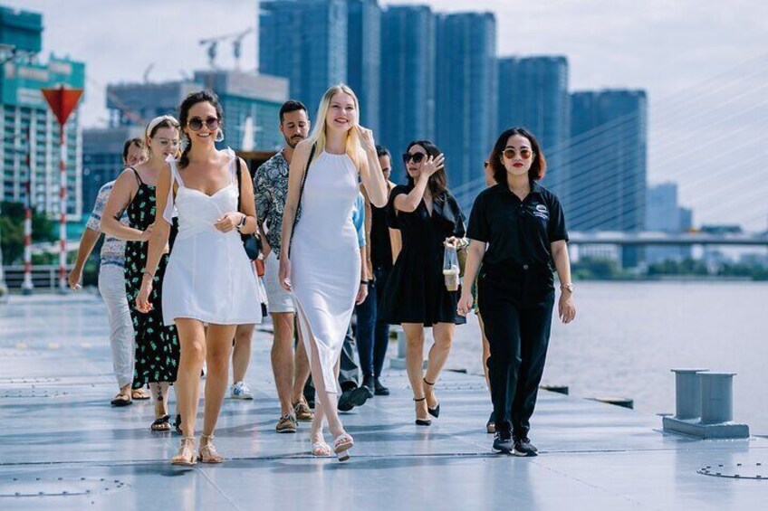 Guests & guide walking on the pier 