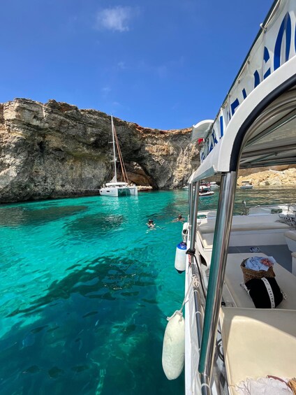 From Gozo:Around Comino, Blue Lagoon, Crystal Lagoon & Caves