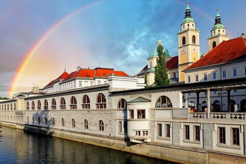 Ljubljana cathedral above Ljubljanica river