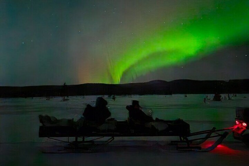 Northern Lights with Reindeer Sleigh Ride in Jukkasjärvi