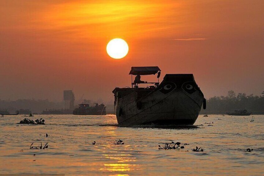 Kuangsi waterfall with sunset view Mekong cruiser Pakou Cave