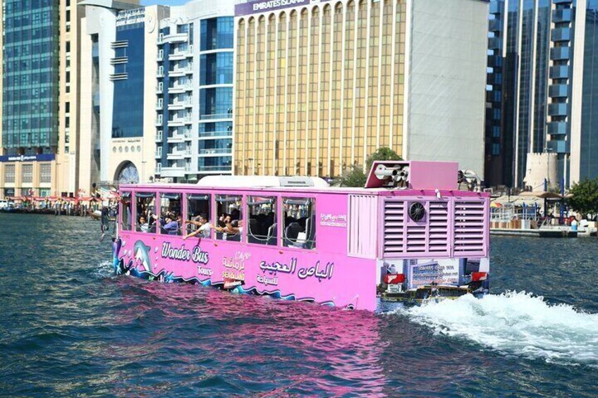 Dubai City Tour in Wonder Bus Sea and Land Adventure Guided Tour