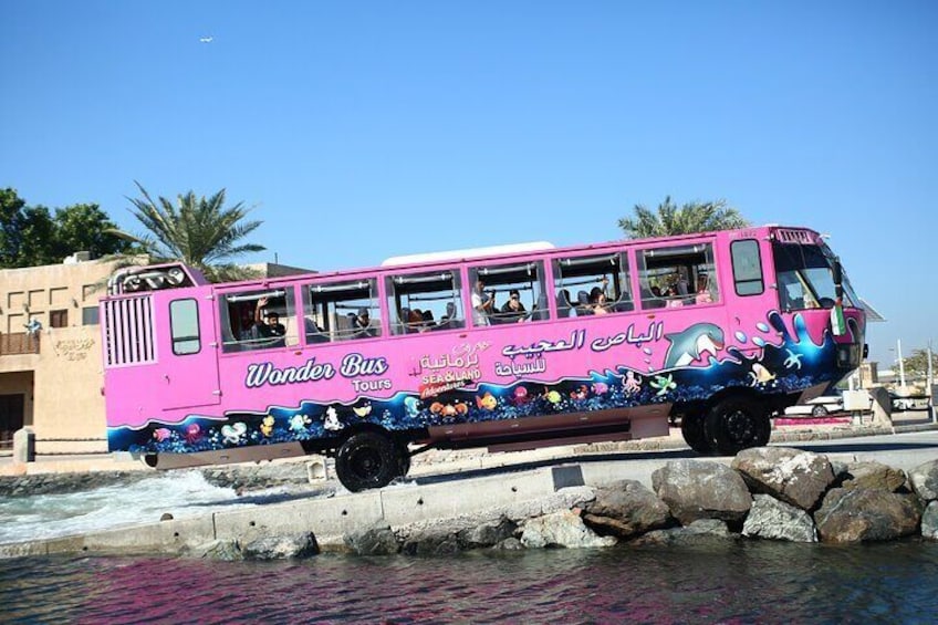 Dubai City Tour in Wonder Bus Sea and Land Adventure Guided Tour