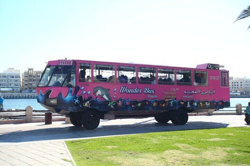 Dubai City Tour in Wonder Bus Sea and Land Adventure Guided Tour