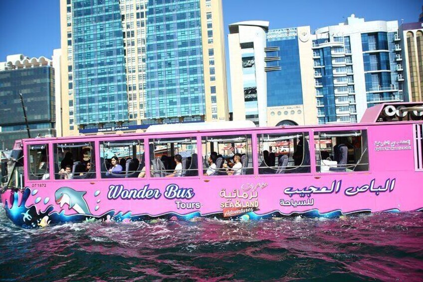 Dubai City Tour in Wonder Bus Sea and Land Adventure Guided Tour