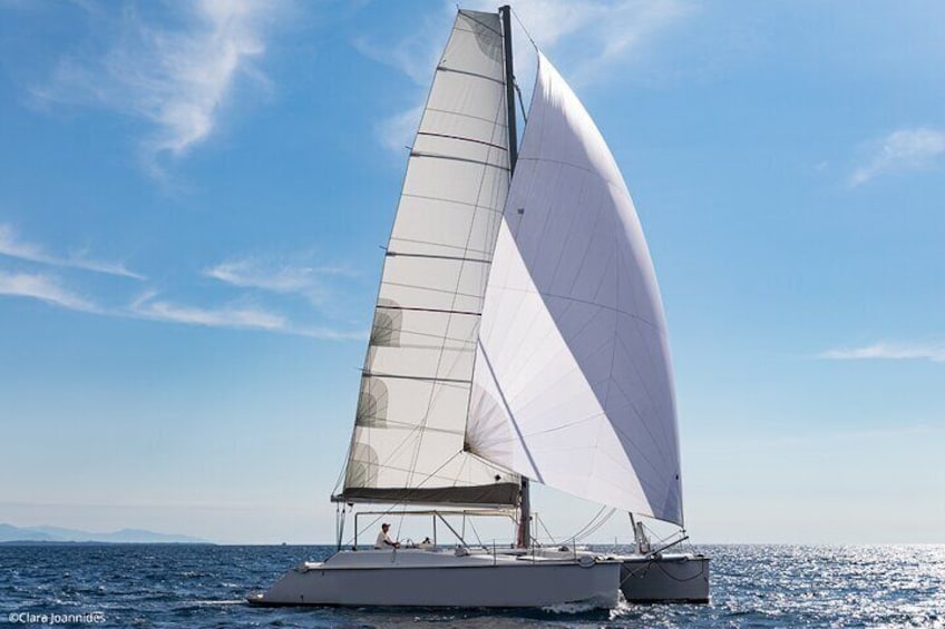Fireworks and sunset catamaran cruise from Théoule