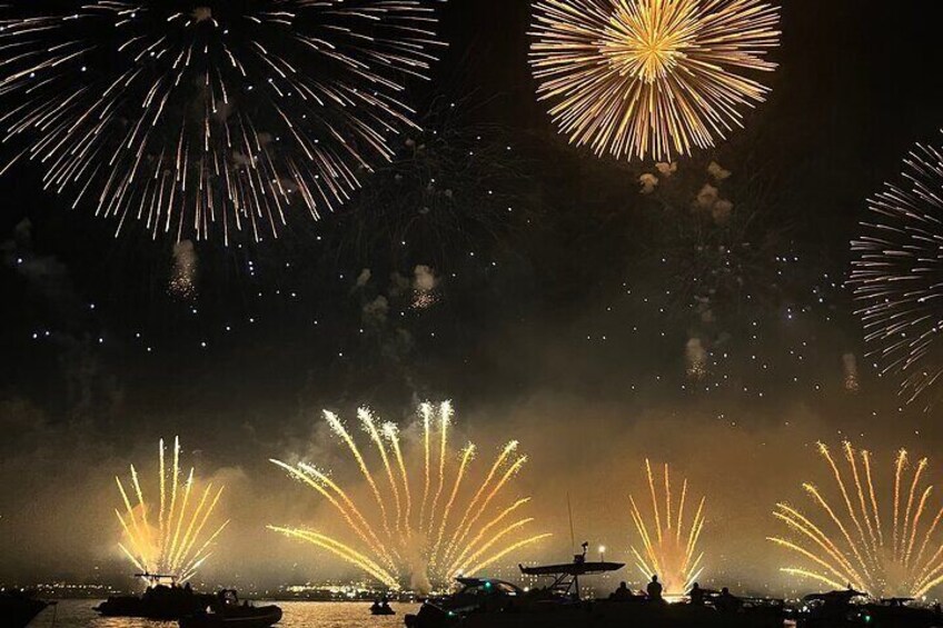 Fireworks and sunset catamaran cruise from Théoule