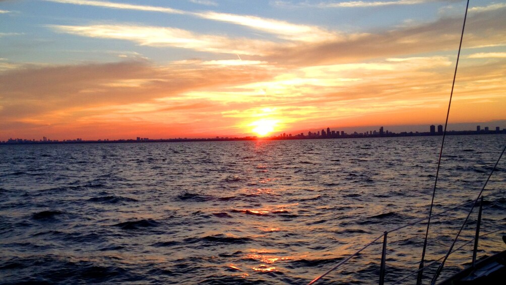 View from sailboat at sunset