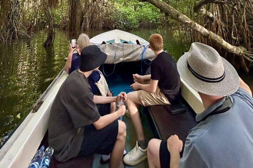 A family captures photos amidst the enchanting mangrove tunnel, weaving stories to last a lifetime