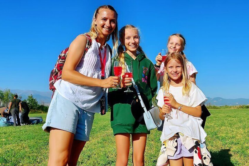 Champagne celebration after hot air balloon flight