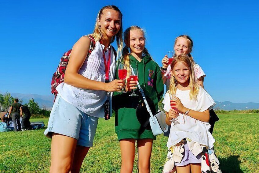 Champagne celebration after hot air balloon flight