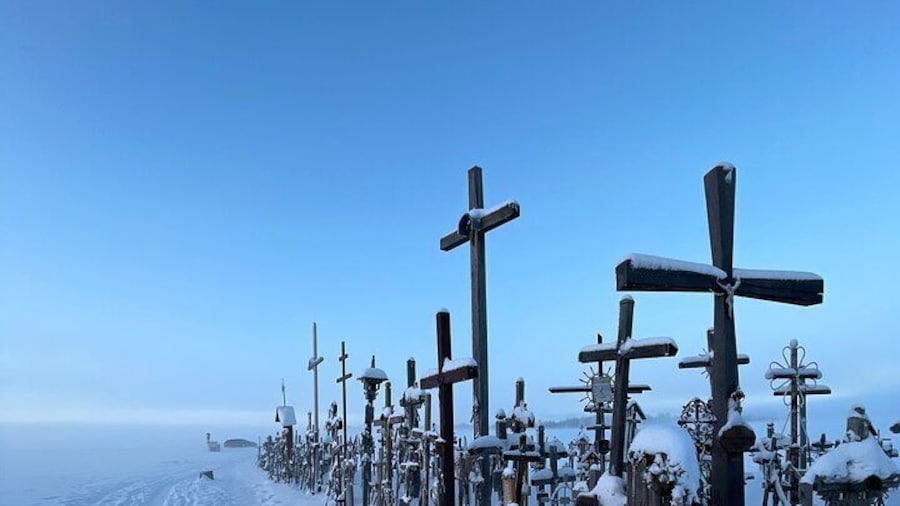 Mysterious Hill of Crosses in Winter