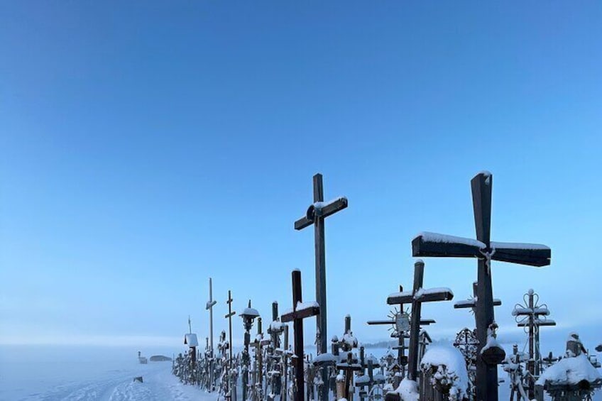 Mysterious Hill of Crosses in Winter